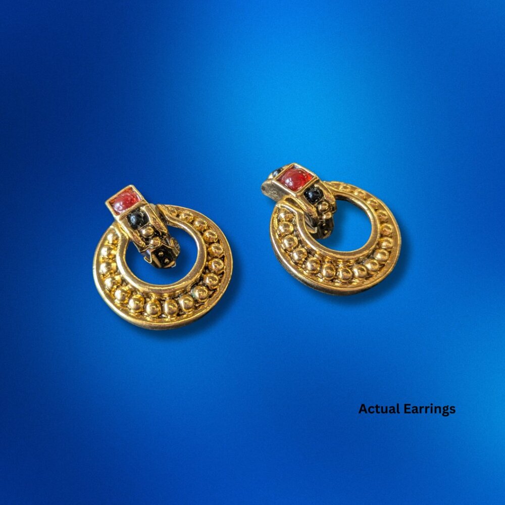 VTG Bold Gold Door Knocker Statement Earrings